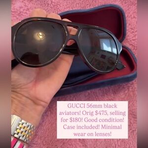 Gucci 56mm Black Aviator Sunglasses